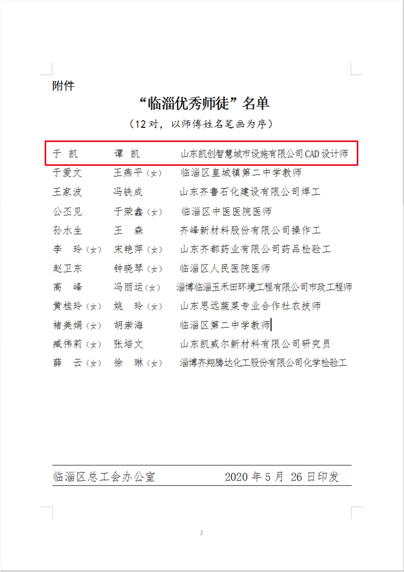 公司員工喜獲榮譽——“臨淄工匠”、“臨淄優秀師徒”
